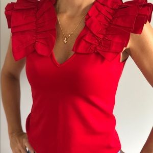 Zara top with ruffle details on shoulders